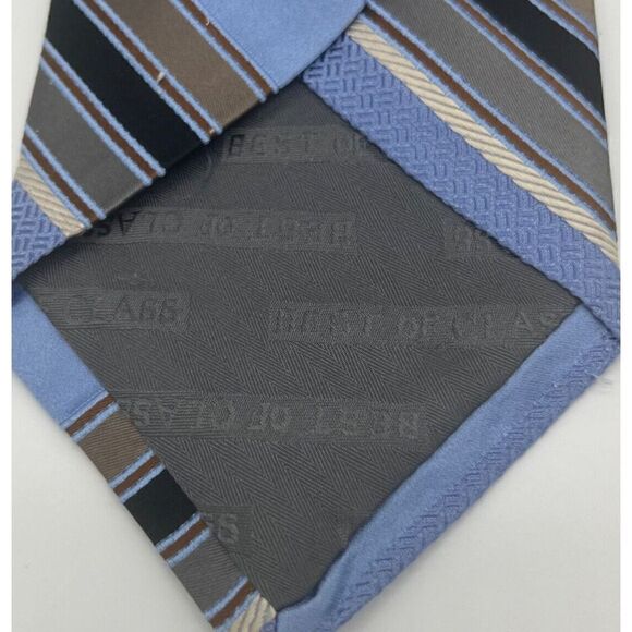 Robert Talbott Best Of Class‎ Silk Tie Silver Blue Tan Repp Stripe Satin Weave - Picture 4 of 5